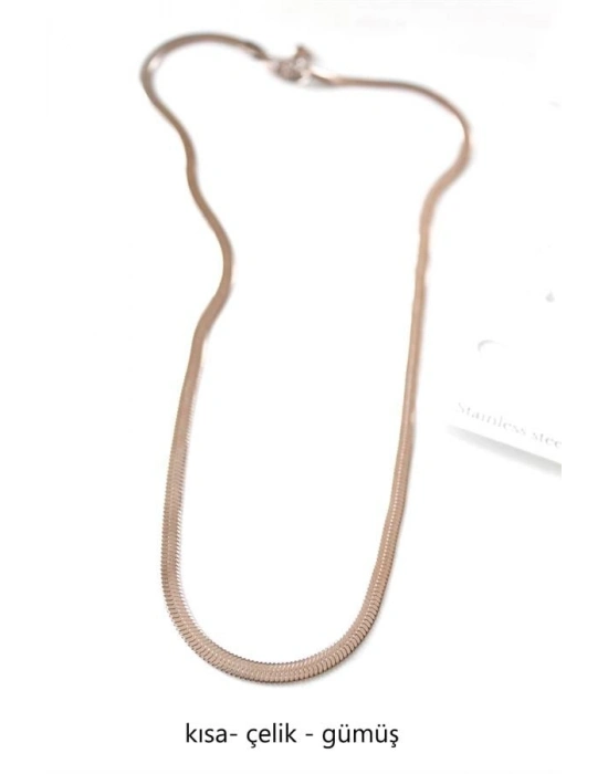 Kısa İtalyan Çelik Kolye-45 CM - Gümüş