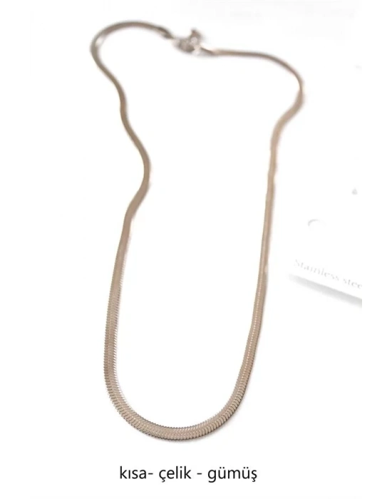 Kısa İtalyan Çelik Kolye-45 CM - Gümüş
