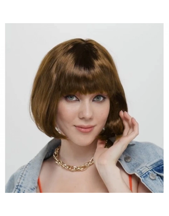 Kısa Küt Parti Peruğu Kahve