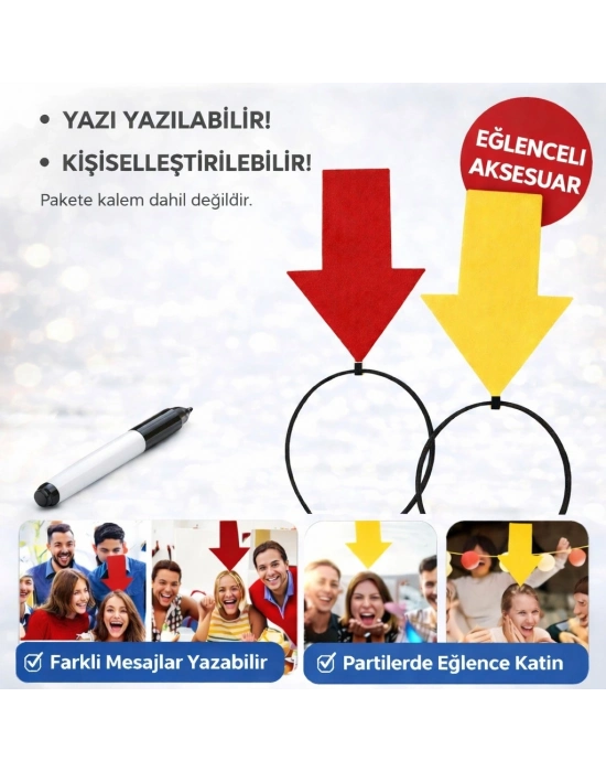 Kişiselleştirilebilir Ok İşaretli Mesaj Tacı (2’li Set Sarı-kırmızı)