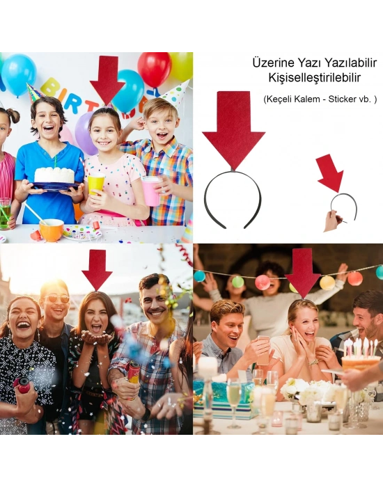 Kişiselleştirilebilir Ok Taç – Üzerine Yazı Yazılabilen Parti Tacı Kırmızı Renk