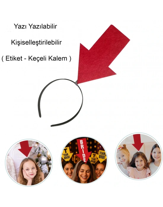Kişiselleştirilebilir Ok Taç – Üzerine Yazı Yazılabilen Parti Tacı Kırmızı Renk