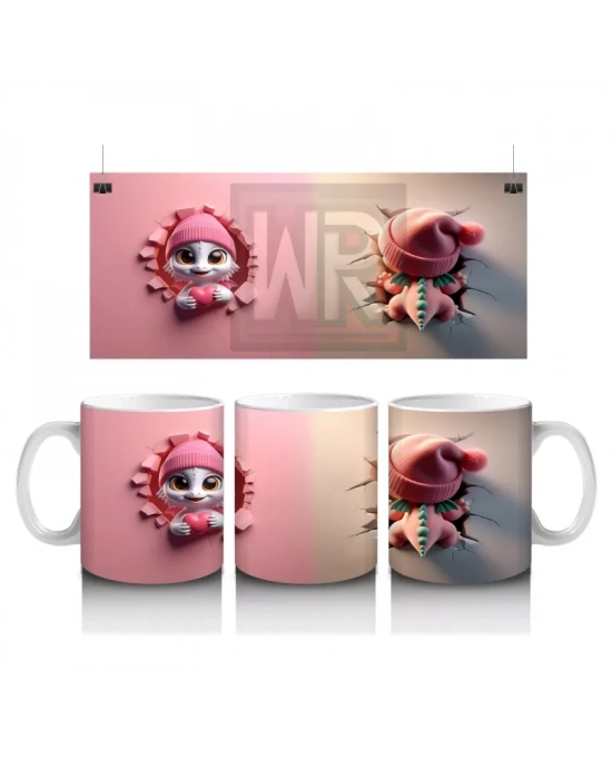 Kışlık Kostümlü Sevimli Kertiş Figürü - Baskılı Kahve Kupası