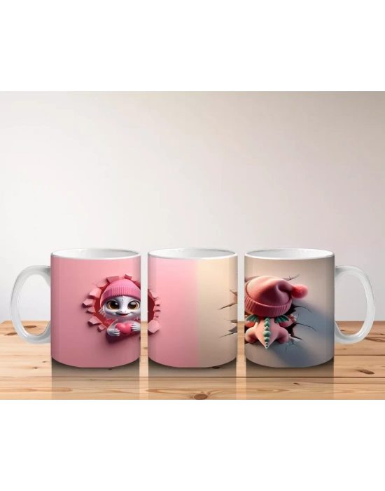 Kışlık Kostümlü Sevimli Kertiş Figürü - Baskılı Kahve Kupası