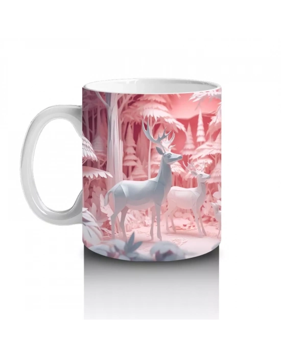 Kitaplık Önünde Oturan Meraklı Kedi – Baskılı Kahve Kupası