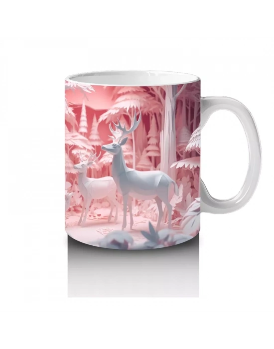 Kitaplık Önünde Oturan Meraklı Kedi – Baskılı Kahve Kupası