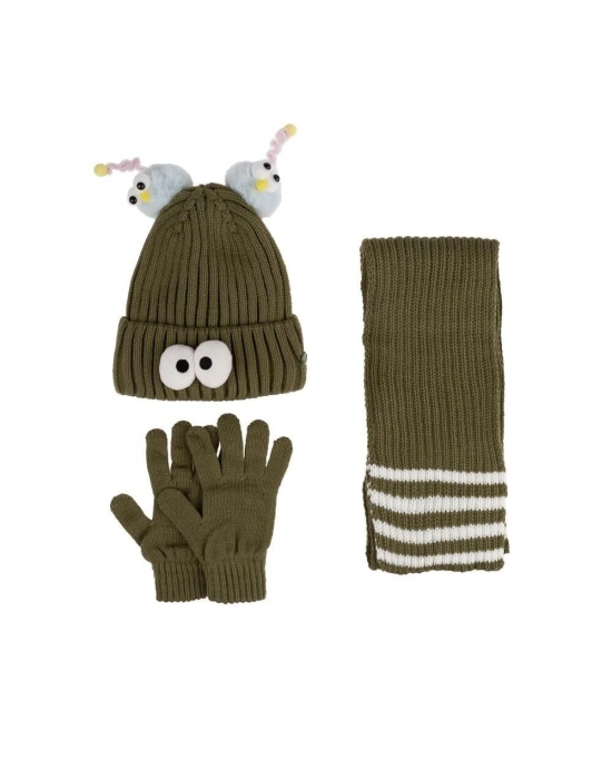 Kitti Çocuk Kız Atkı Bere Eldiven Takım (4-8 Yaş) K24170-09 Yeşil