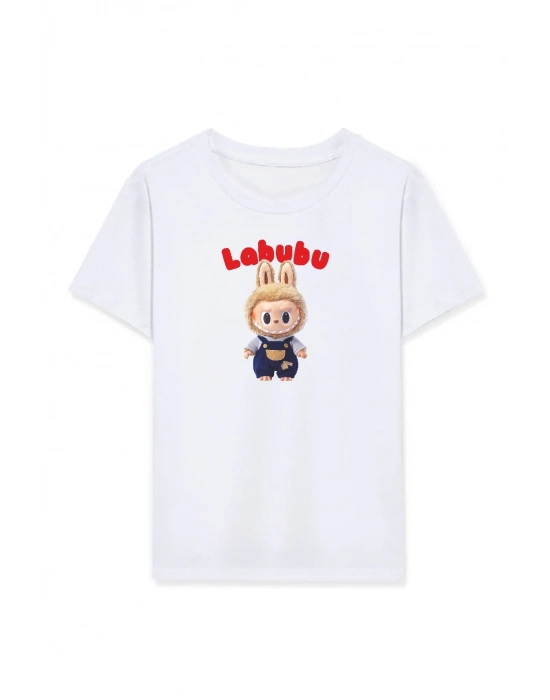 Kız Labubu Çocuk Baskılı T-Shirt - Beyaz