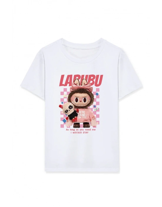 Kız Labubu Çocuk Baskılı T-Shirt - Beyaz
