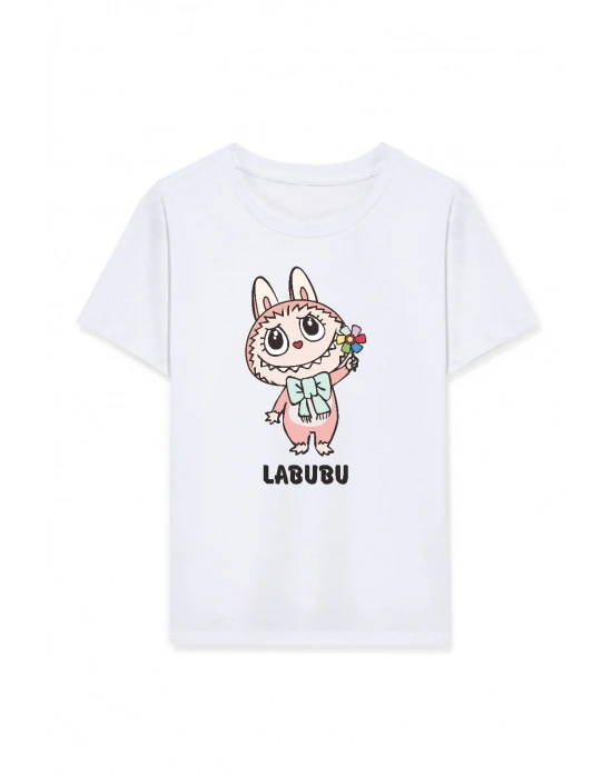 Kız Labubu Çocuk Baskılı T-Shirt - Beyaz