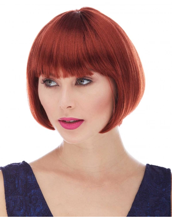 Kızıl Renk Düz Kesim Astarlı Küt Parti Peruğu