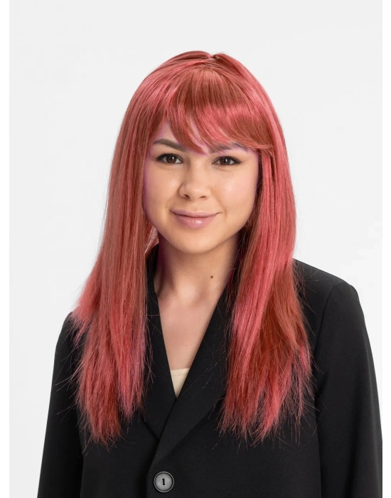 Kızıl Renk Düz Kesim Uzun Parti Peruğu Takma Saç