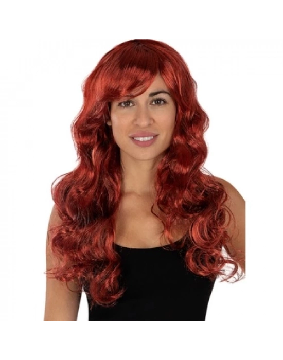 Kızıl Renk Kahküllü Dalgalı Uzun Parti Peruğu