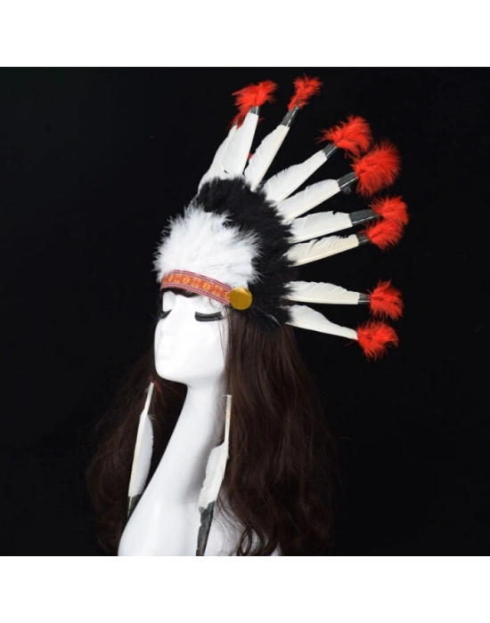 Kızılderili Başlığı Şapkası kırmızı beyaz