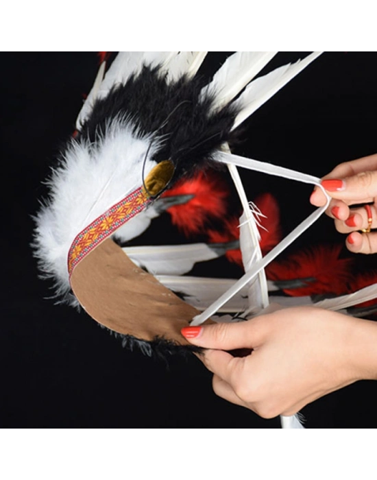 Kızılderili Başlığı Şapkası kırmızı beyaz