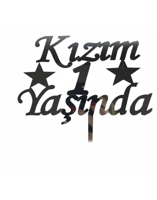 Kızım 1 Yaşında İlk Yaş Doğum Günü Partisi Pleksi Pasta Süsü Gümüş Renk