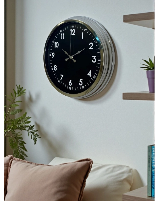 ® Klasik 40 Cm Krom Şık Metal Duvar Saati