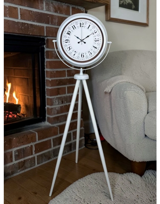 Klasik Rakamlı Beyaz Tripod Ayaklı Saat