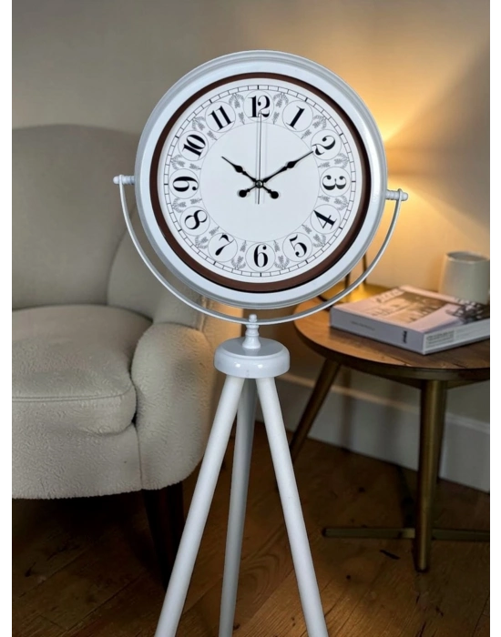 Klasik Rakamlı Beyaz Tripod Ayaklı Saat