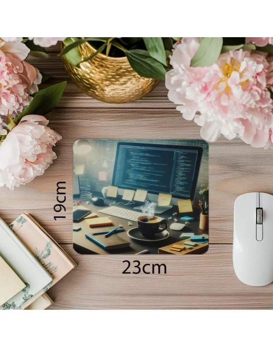 Klasik Siyah Kahveli Kodlama Alanı Mousepad - 19x23 cm 2 mm Dikdörtgen İthal Baskılı Mouse Pad