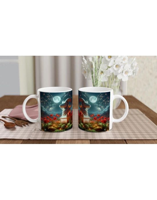 Koç Burcu Baskılı Kahve Kupası - Ay ışığında Zodyak Bahçesi Vs3