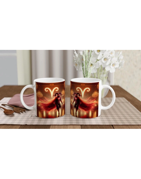 Koç Burcu Baskılı Kahve Kupası - Zodyak Maskeli Balo Vs3