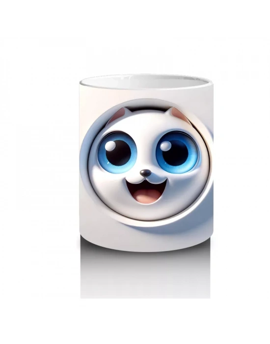 Koca Gözlü Sevimli Karakter Çatlak Desenli Kupa – Baskılı Kupa Bardak