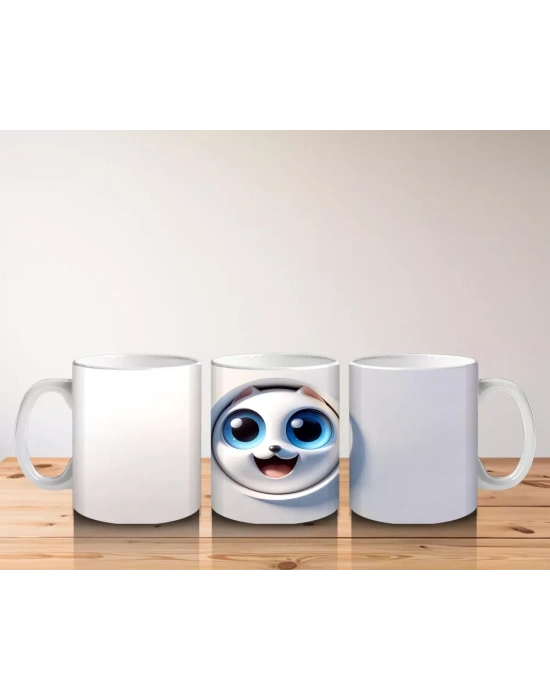 Koca Gözlü Sevimli Karakter Çatlak Desenli Kupa – Baskılı Kupa Bardak