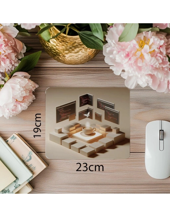 Kod Panel Çemberinde Kahve Kupası Mousepad - 19x23 cm 2 mm Dikdörtgen İthal Baskılı Mouse Pad