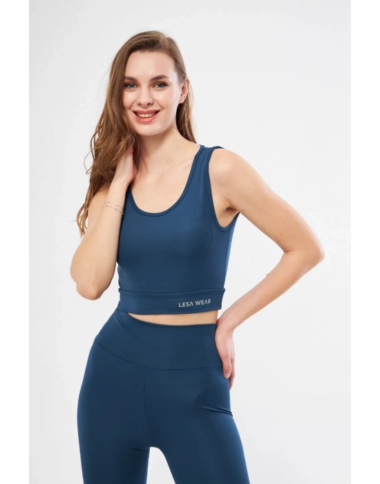 Kolsuz Sporcu Baskılı Crop - Turkuaz