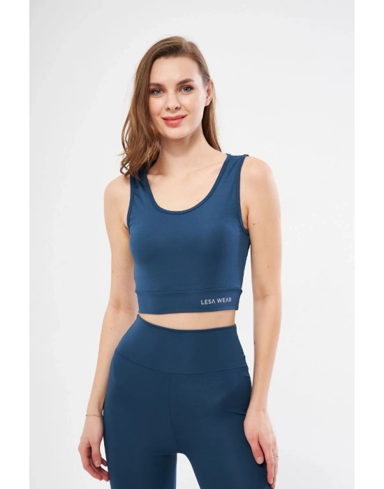 Kolsuz Sporcu Baskılı Crop - Turkuaz