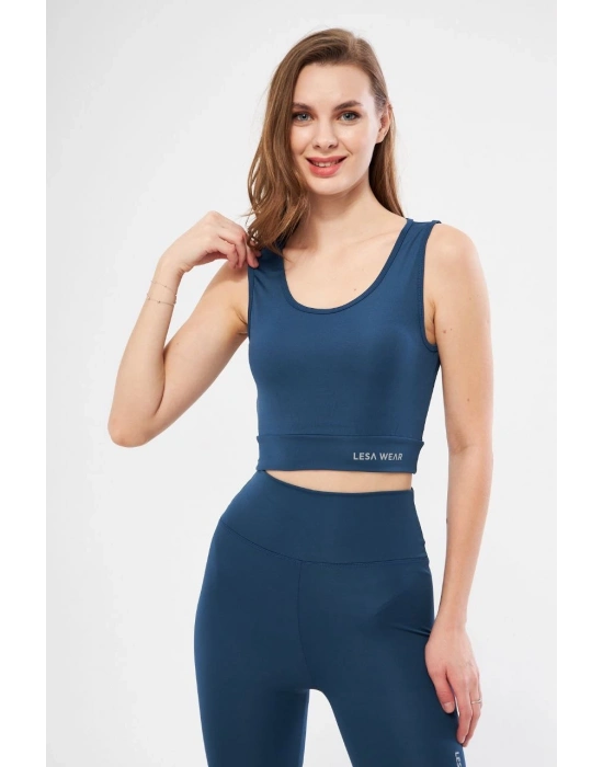 Kolsuz Sporcu Baskılı Crop - Turkuaz