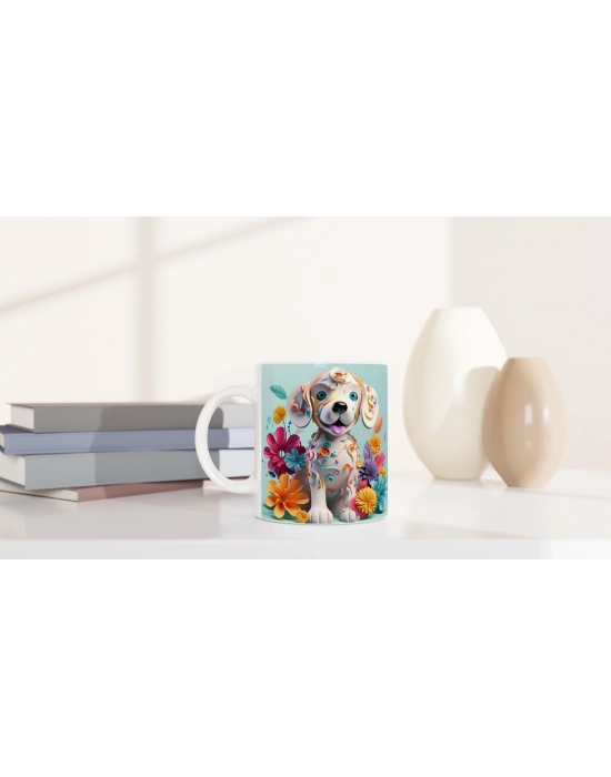 Konfeti Desenli Neşeli Köpek Baskılı Renkli Kupa Bardak