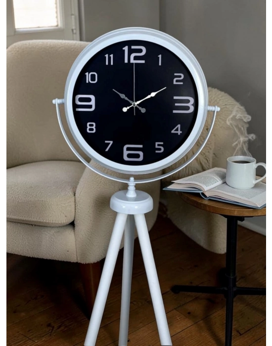 Kontrast Tasarım Beyaz Tripod Ayaklı Saat