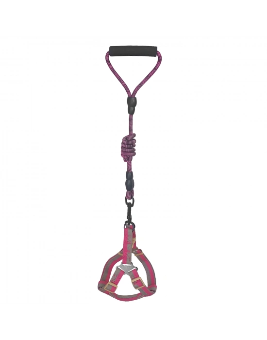 Köpek Göğüs Tasma Seti Dalga Desenli 2 cm*40-58 cm Mor-Pembe