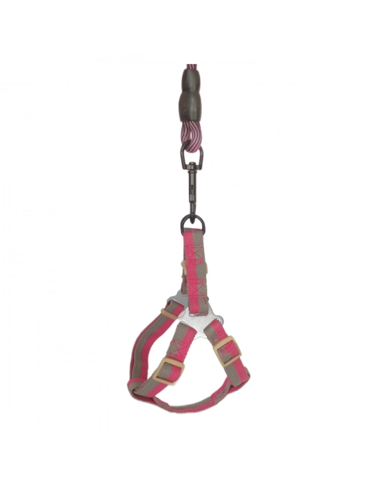 Köpek Göğüs Tasma Seti Dalga Desenli 2 cm*40-58 cm Mor-Pembe