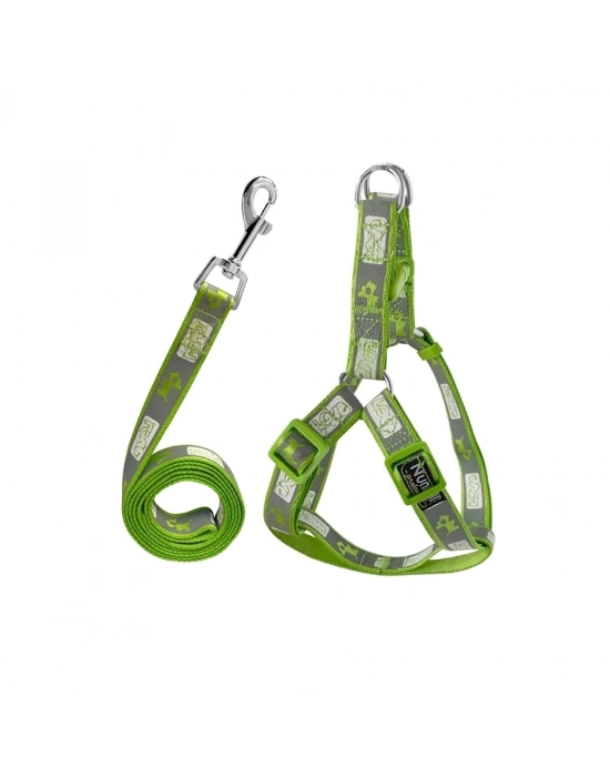 Köpek Göğüs Tasma Seti Köpek Desenli 120 cm-34 cm-47 cm Yeşil