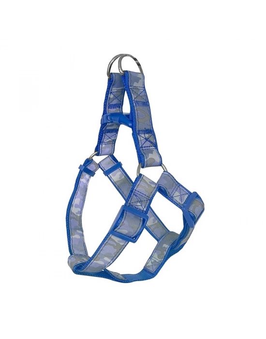 Köpek Göğüs Tasma Seti Reflektörlü Kamuflaj Desenli 120 cm-40 cm-56 cm Mavi