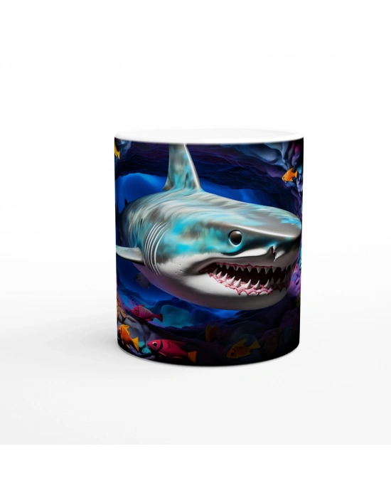 Köpekbalığı ve Mercan Mağarası Su Altı Temalı Kupa Bardak