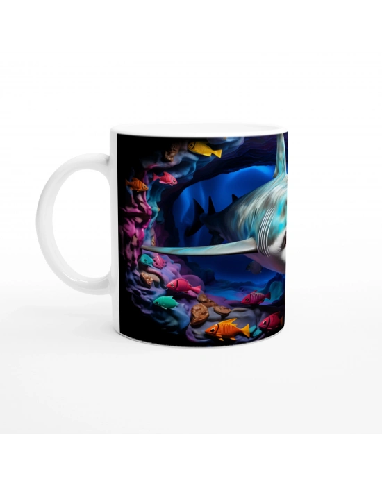 Köpekbalığı ve Mercan Mağarası Su Altı Temalı Kupa Bardak