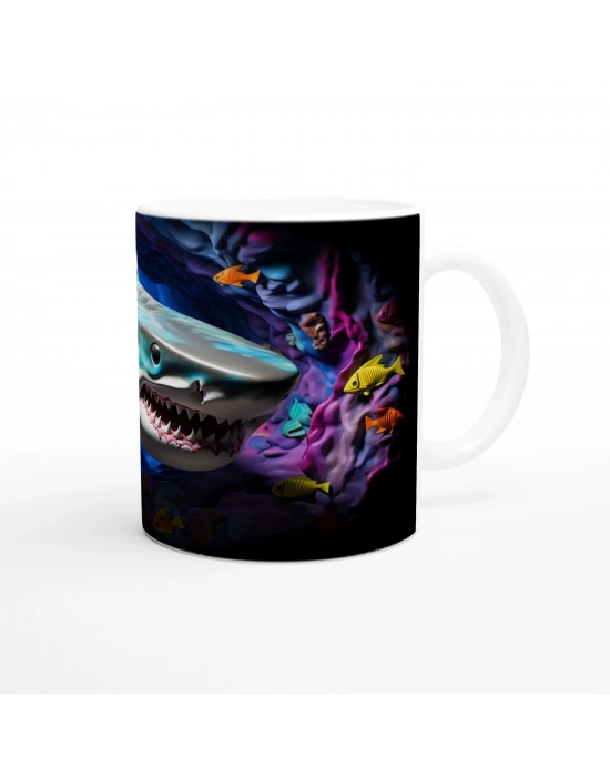 Köpekbalığı ve Mercan Mağarası Su Altı Temalı Kupa Bardak