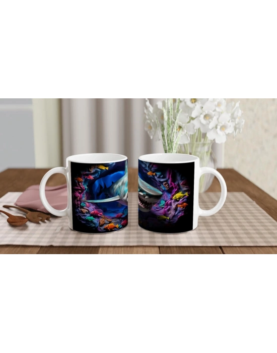 Köpekbalığı ve Mercan Mağarası Su Altı Temalı Kupa Bardak