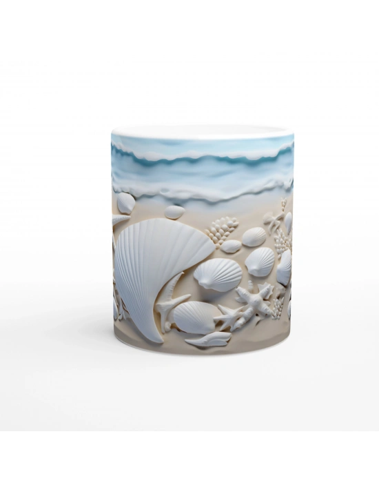 Köpüklü Dalga Kıyısında Deniz Yıldızlı Su Altı Temalı Kupa Bardak