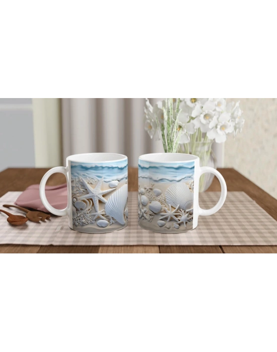 Köpüklü Dalga Kıyısında Deniz Yıldızlı Su Altı Temalı Kupa Bardak