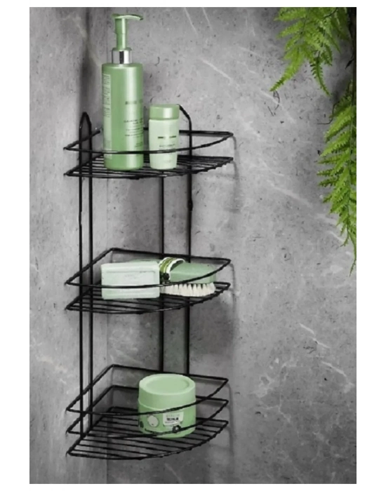 Köşelik Banyo 3 Raflı Siyah Metal Royaleks-56574