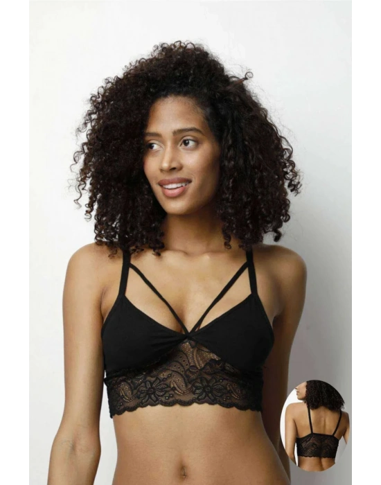 Kota 3 Adet Dantelli Çapraz İpli Tül Model Büstiyer