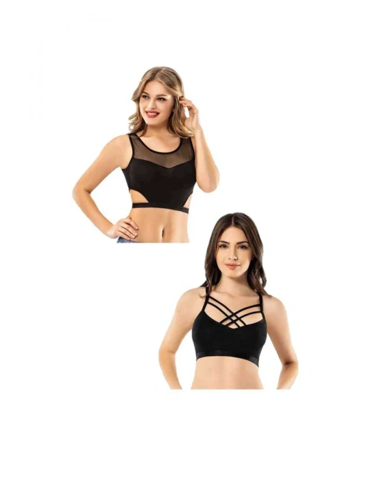 Kota 6 Adet Siyah Tül Modelli Çapraz İpli Büstiyer