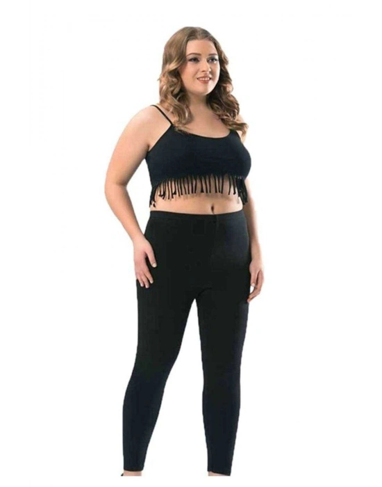 Kota Büyük Beden Kadın Uzun Paça Likralı Sporcu Düz Tayt Siyah 4000