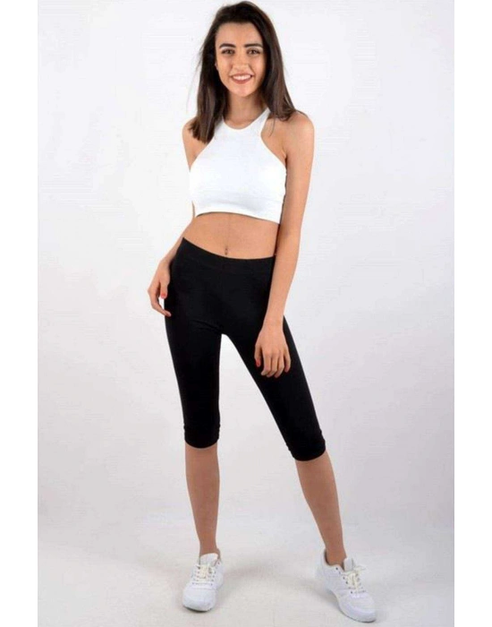 Kota Kadın Kapri Sporcu Likralı Düz Tayt Siyah 4005