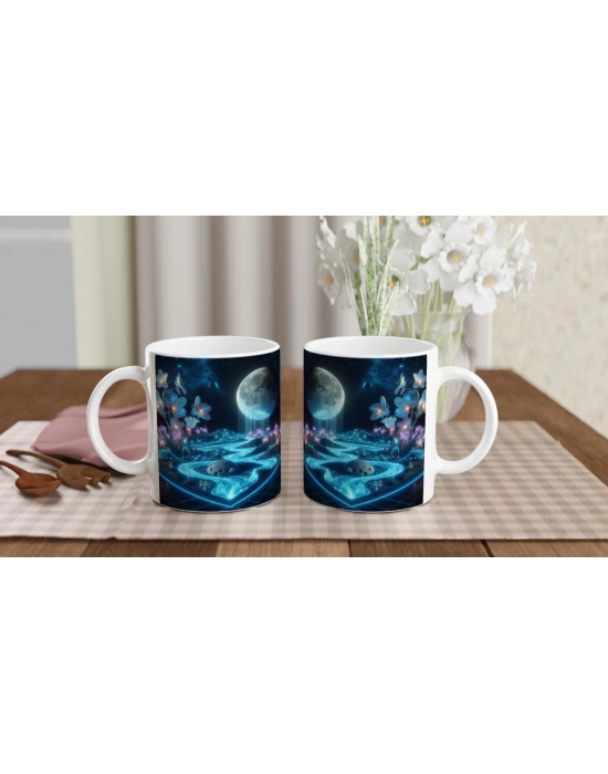 Kova Burcu Baskılı Kahve Kupası - Ay ışığında Zodyak Bahçesi Vs3